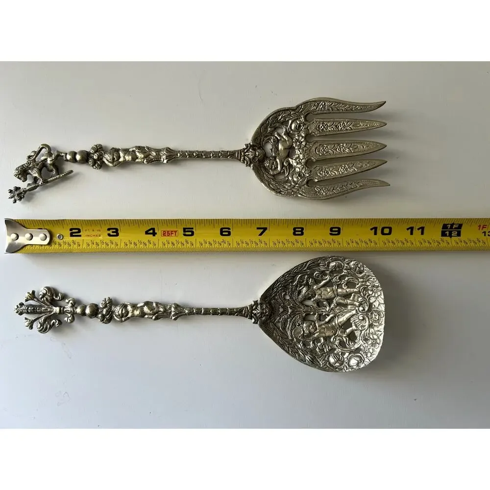 Vintage Ugo Belleni Florentine Serving Set Italy Fork Cherub Fleur de lis